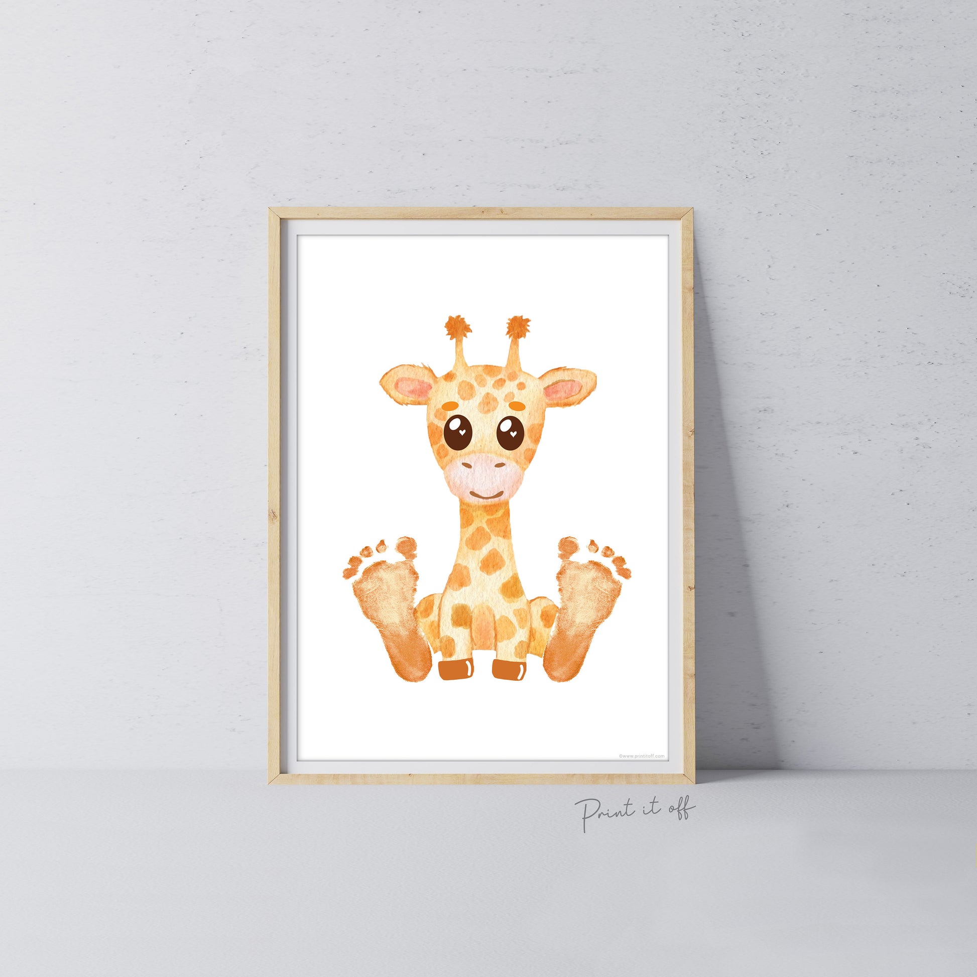 Baby Footprint Art Print / Giraffe Animal / DIY Gift Craft Keepsake Memory Nursery Wall Decor / Newborn Toddler Foot / Print it Off