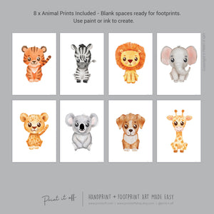Baby Footprint Art Prints / Animal Animals / DIY Gift Craft Keepsake Memory Nursery Wall Decor / Newborn Toddler Foot / Print it Off