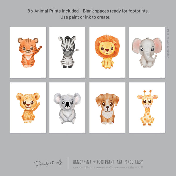 Baby Footprint Art Prints / Animal Animals / DIY Gift Craft Keepsake Memory Nursery Wall Decor / Newborn Toddler Foot / Print it Off