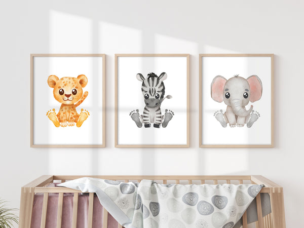 Baby Footprint Art Prints / Animal Animals / DIY Gift Craft Keepsake Memory Nursery Wall Decor / Newborn Toddler Foot / Print it Off