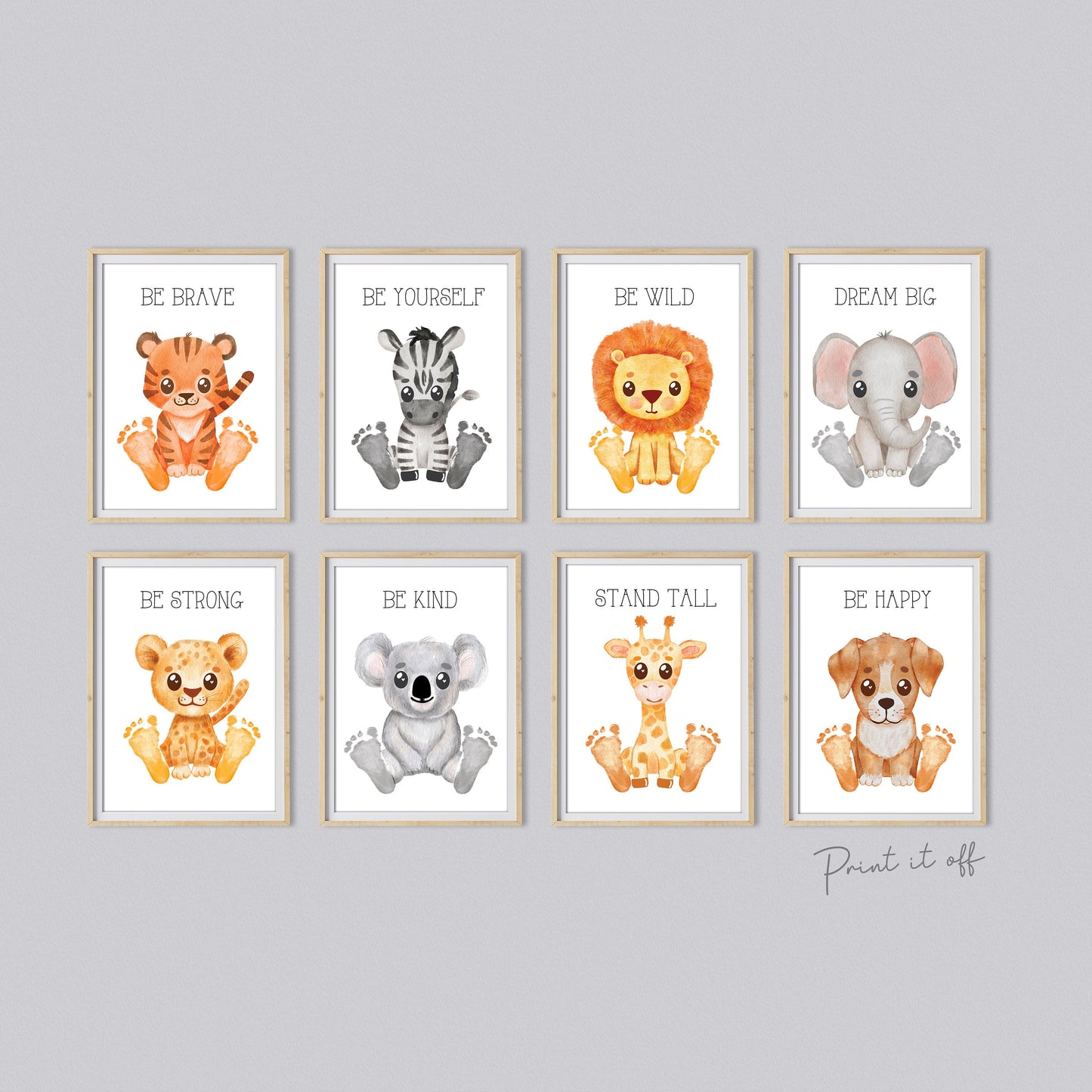 Baby Footprint Art Prints Affirmations / Animal Animals / DIY Gift Craft Keepsake Memory Nursery Wall Decor Baby Feet / Print it Off