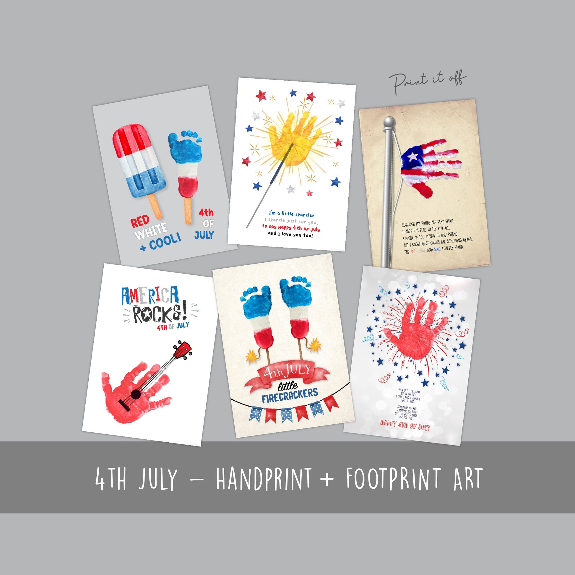 4th of July Handprint Footprint Art Craft / Independence Day USA America American / Child Kids Baby Toddler / Print It Off