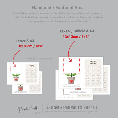 2025 Flower Calendar Year Yearly / Handprint Footprint Art Craft / Activity DIY Gift Keepsake / Baby Kids Child Toddler / Print It Off