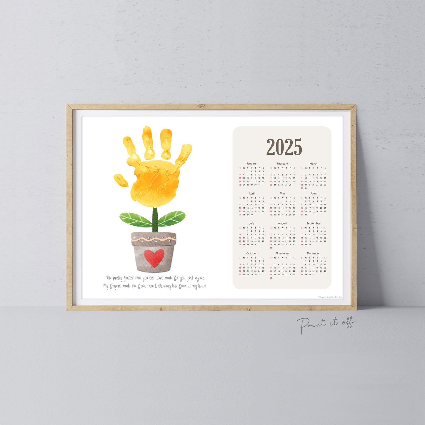 2025 Flower Calendar Year Yearly / Handprint Footprint Art Craft / Activity DIY Gift Keepsake / Baby Kids Child Toddler / Print It Off