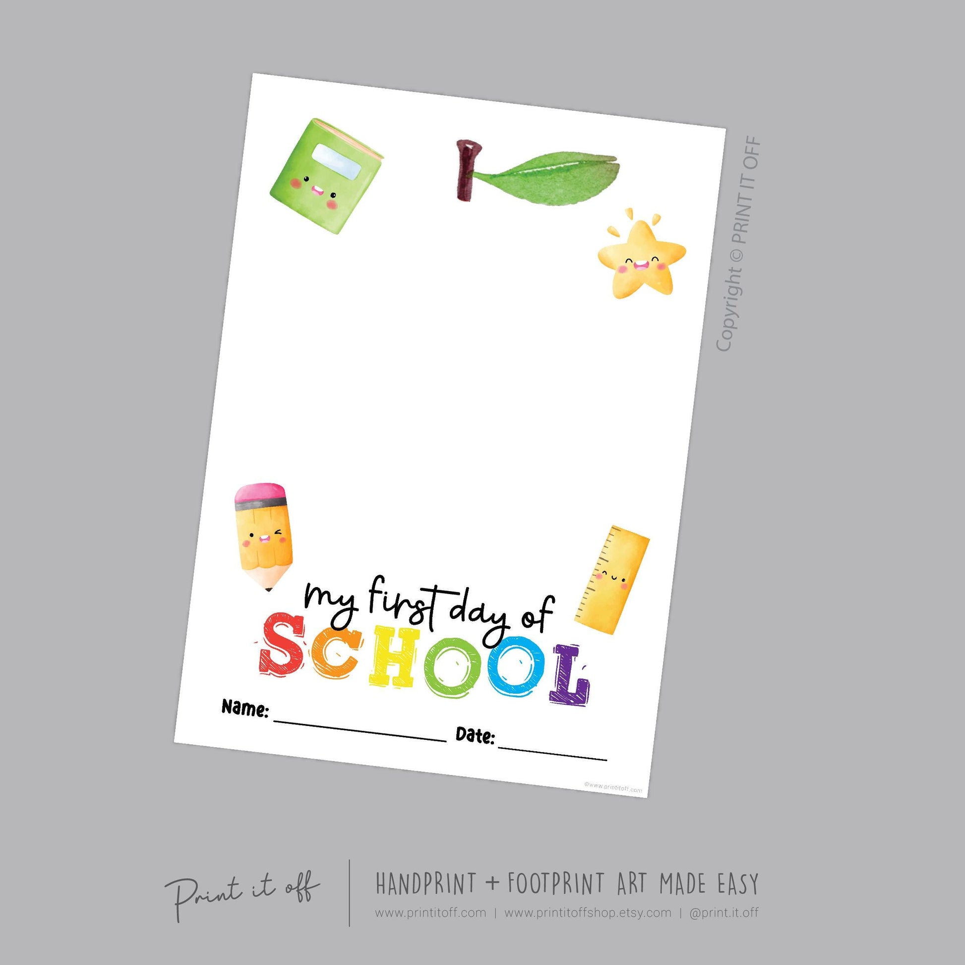 1st First Day School Apple / Kindergarten Pre-K Daycare Pre-School / Handprint DIY Art Craft Template Teacher / Print it Off