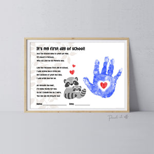 1st First Day School Kissing Hand Raccoon / Kindergarten Pre-K Daycare Pre-School / Handprint Art Craft Template Teacher / Print it Off