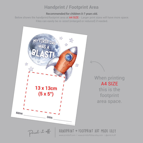 1st First Day School Rocket Blast / Kindergarten Pre-K Daycare Pre-School / Handprint DIY Art Craft Template Teacher / Print it Off