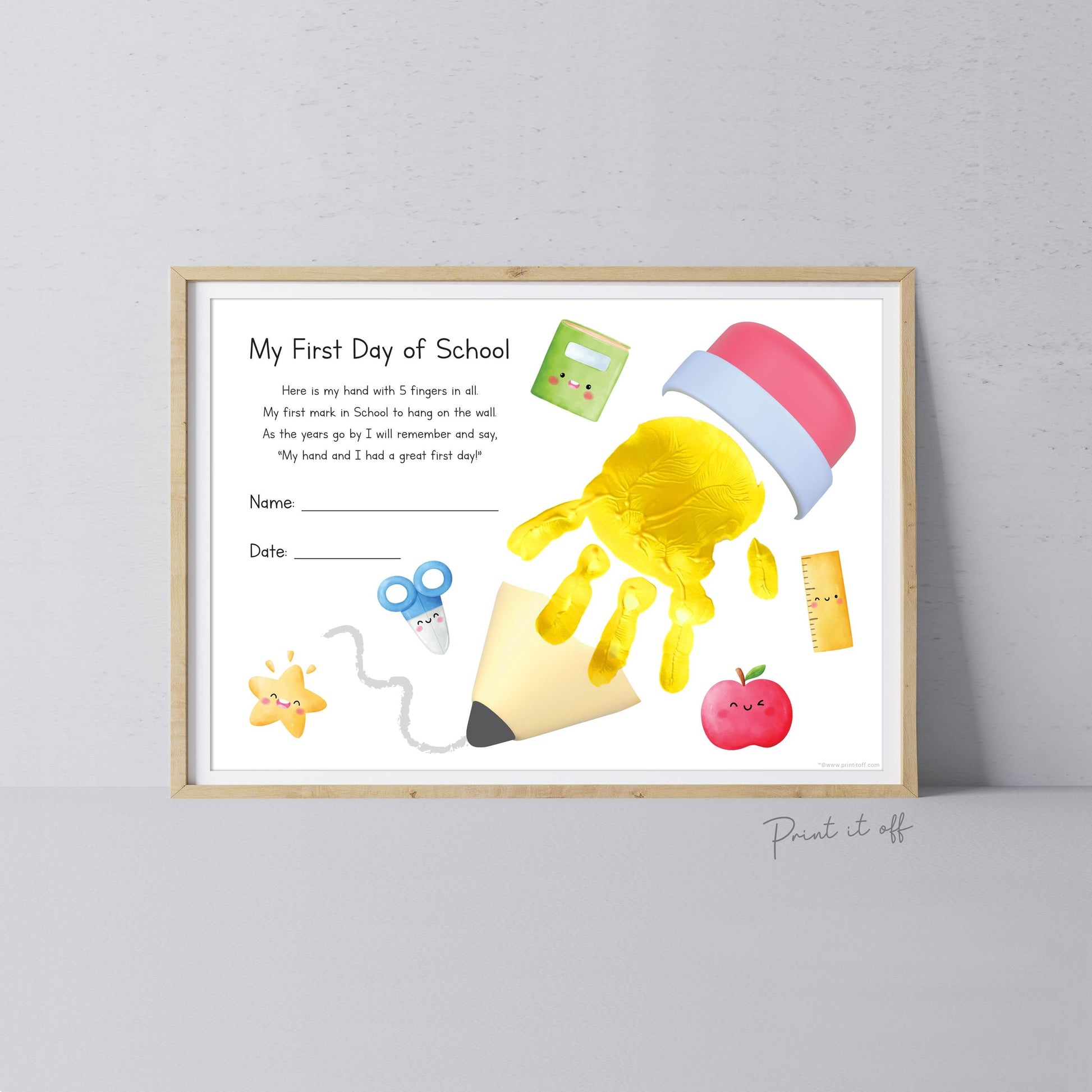 1st First Day School Pencil / Kindergarten Pre-K Daycare Pre-School / Handprint DIY Art Craft Template Teacher / Print it Off