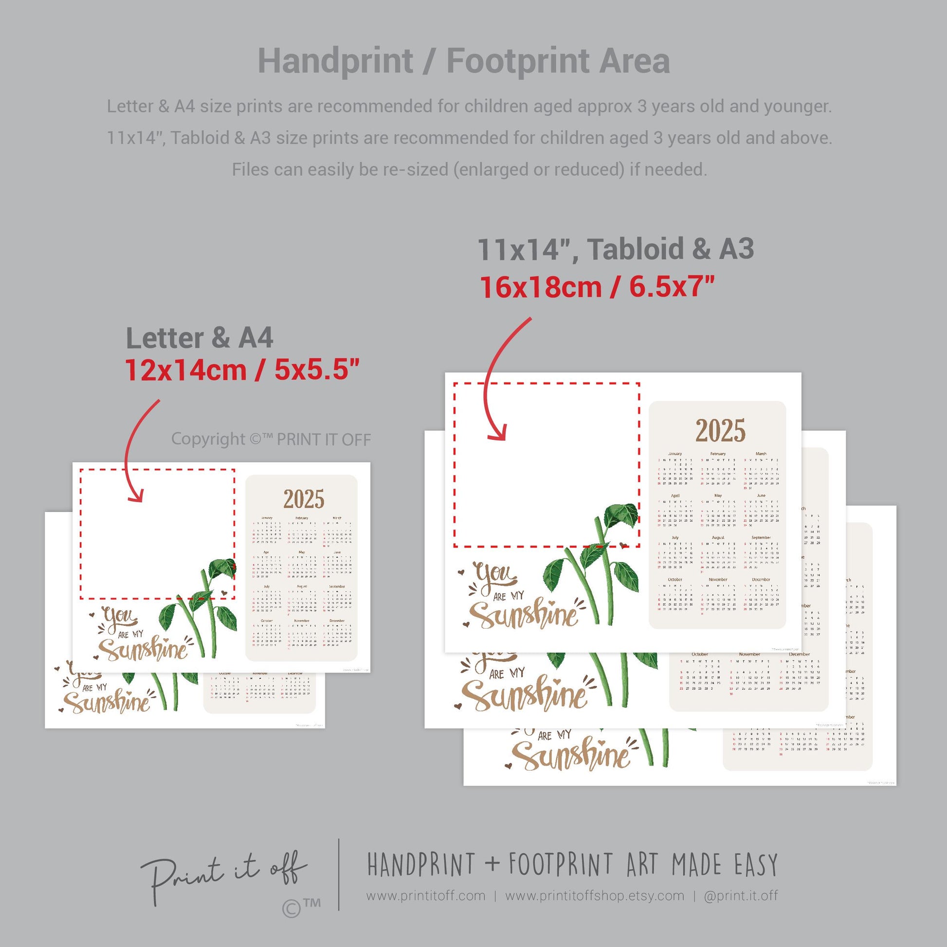 2025 Sunflower Calendar Year / Handprint Footprint Art Craft / Activity DIY Gift Keepsake / Baby Kids Child Toddler / Print It Off 0907