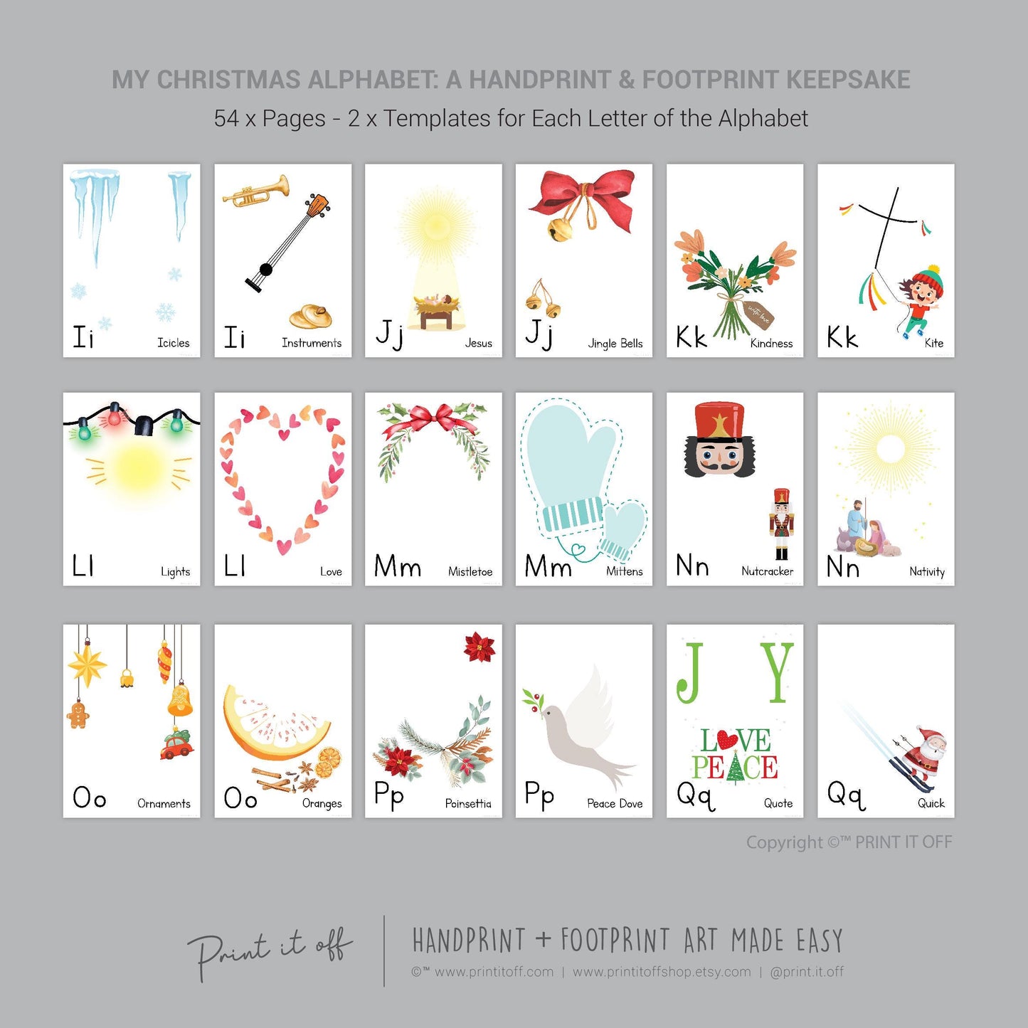 A-Z ABC Christmas Alphabet Handprint Footprint Craft Art Book / Baby Toddler Child / Xmas Keepsake Holiday Activity / Print It Off