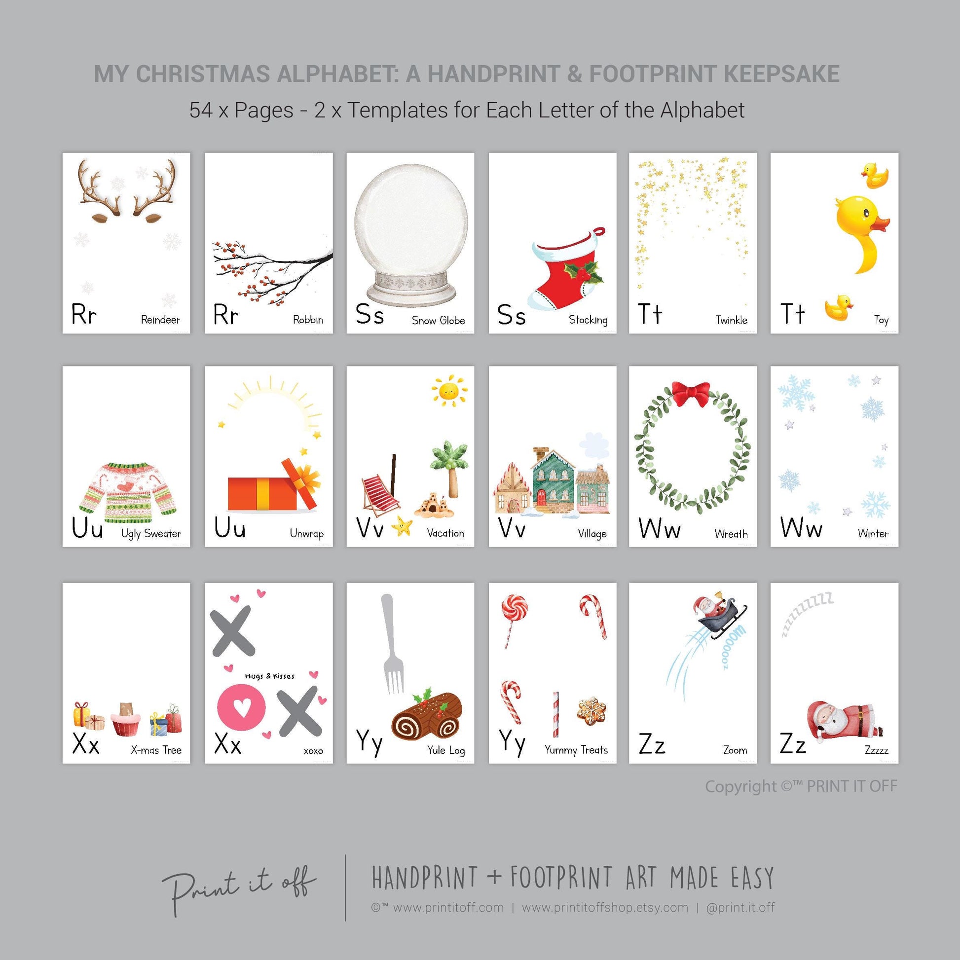 A-Z ABC Christmas Alphabet Handprint Footprint Craft Art Book / Baby Toddler Child / Xmas Keepsake Holiday Activity / Print It Off