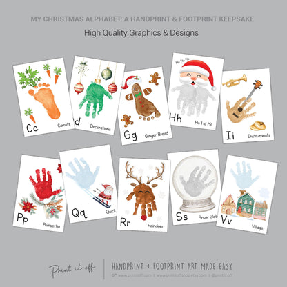 A-Z ABC Christmas Alphabet Handprint Footprint Craft Art Book / Baby Toddler Child / Xmas Keepsake Holiday Activity / Print It Off