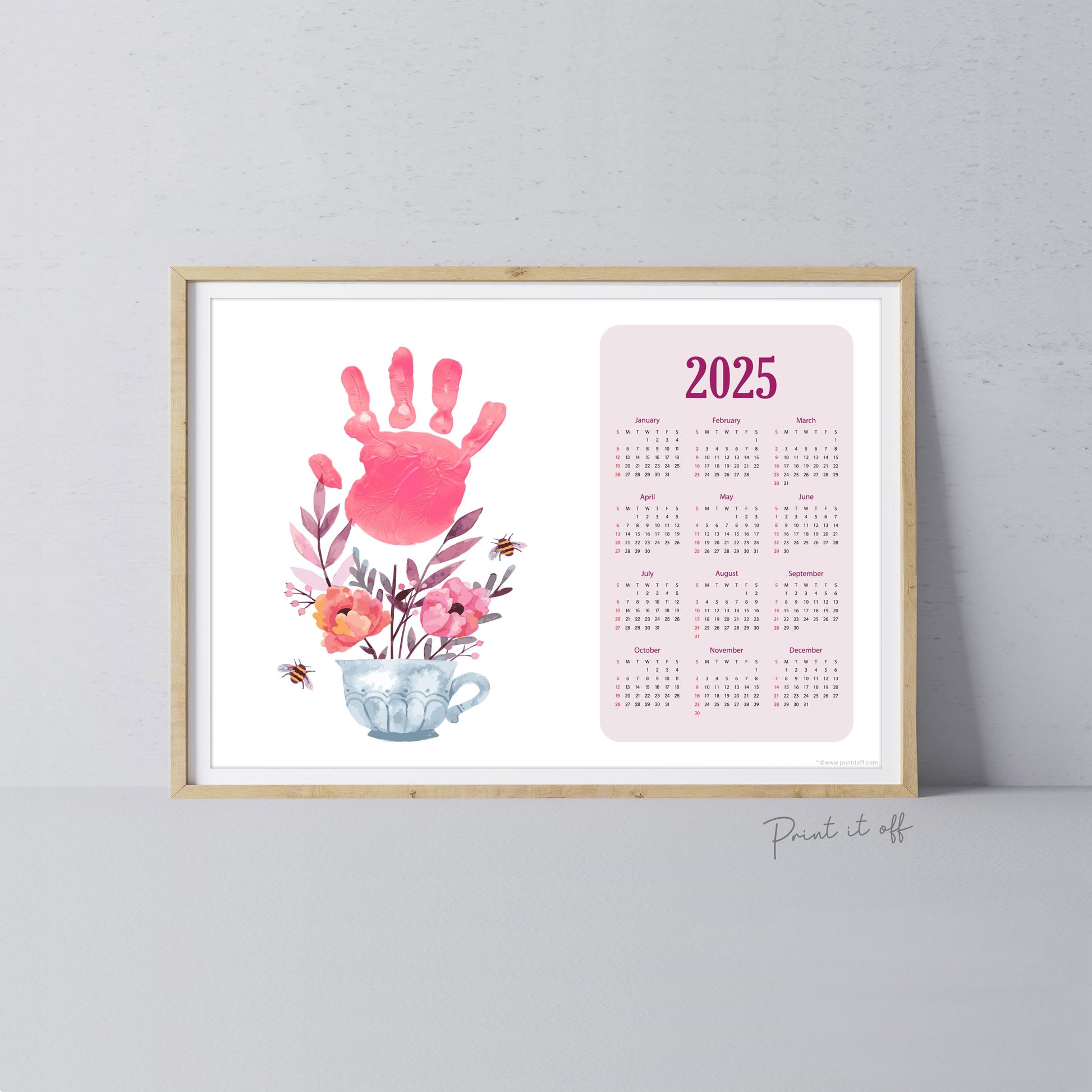 2025 Flower Teacup Year Yearly / Handprint Footprint Art Craft / Activity DIY Gift Keepsake / Baby Kids Child Toddler / Print It Off