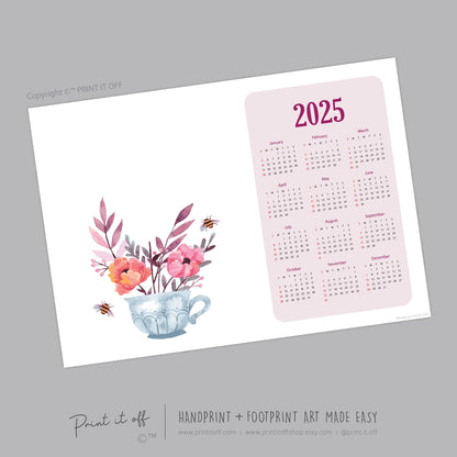 2025 Flower Teacup Year Yearly / Handprint Footprint Art Craft / Activity DIY Gift Keepsake / Baby Kids Child Toddler / Print It Off