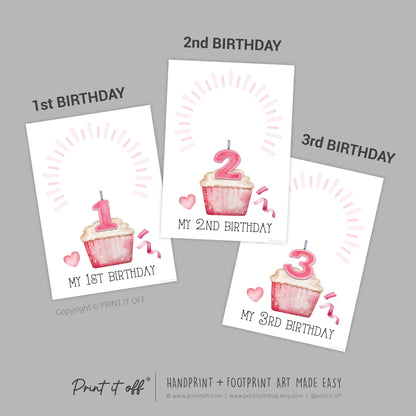 First 1st Second 2nd Third 3rd Birthday Cake Candle Handprint Hand Craft Art Activity / Baby Toddler Child / Keepsake Memory / Print It Off