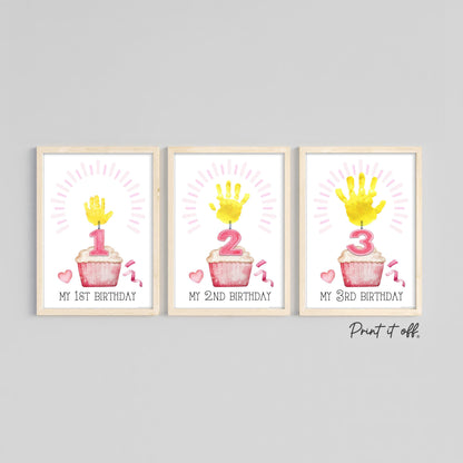 First 1st Second 2nd Third 3rd Birthday Cake Candle Handprint Hand Craft Art Activity / Baby Toddler Child / Keepsake Memory / Print It Off