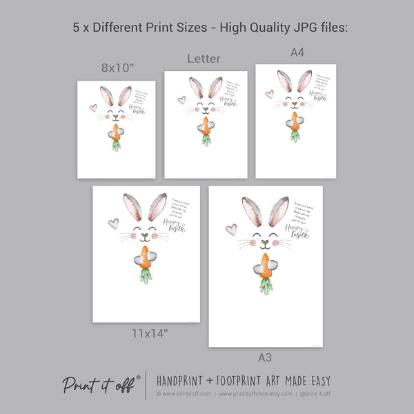 Hoppy Easter / Footprint Art  / Cute Bunny Feet Foot Carrot Happy Poem / Kids Baby Toddler / Keepsake Craft DIY Gift Card Print It Off