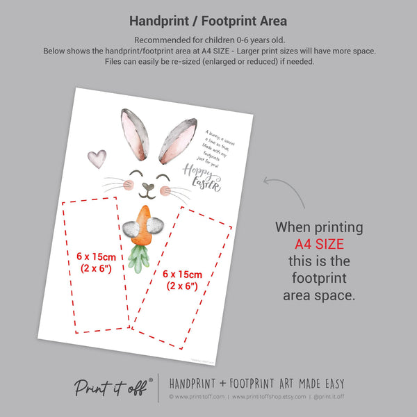 Hoppy Easter / Footprint Art  / Cute Bunny Feet Foot Carrot Happy Poem / Kids Baby Toddler / Keepsake Craft DIY Gift Card Print It Off