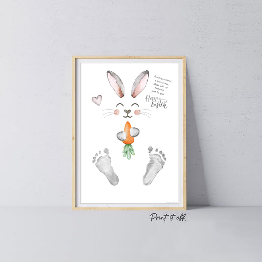 Hoppy Easter / Footprint Art  / Cute Bunny Feet Foot Carrot Happy Poem / Kids Baby Toddler / Keepsake Craft DIY Gift Card Print It Off