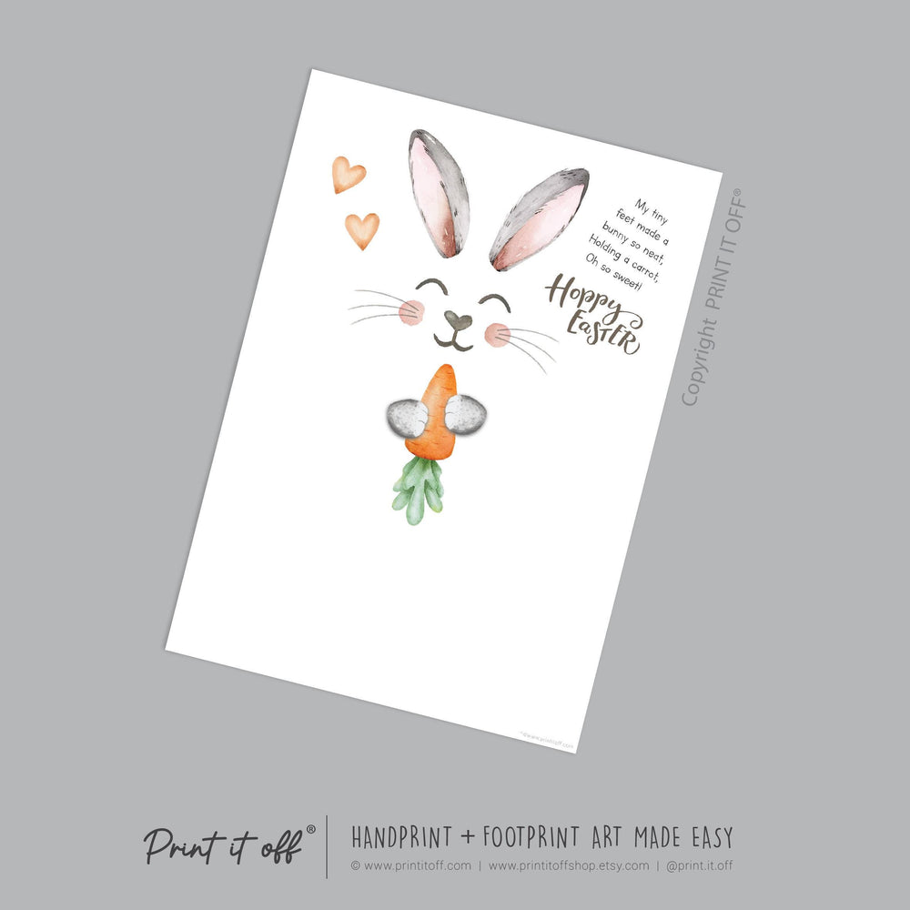 Hoppy Easter / Footprint Art  / Cute Bunny Feet Foot Carrot / Kids Baby Toddler / Keepsake Memory Craft DIY Gift Card Print It Off