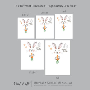 Hoppy Easter / Footprint Art  / Cute Bunny Feet Foot Carrot / Kids Baby Toddler / Keepsake Memory Craft DIY Gift Card Print It Off
