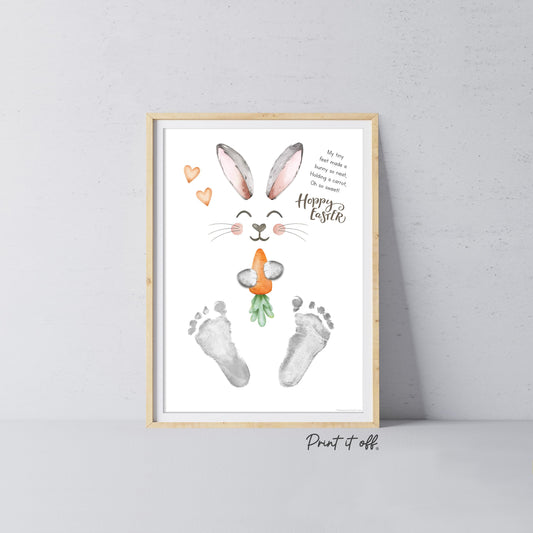 Hoppy Easter / Footprint Art  / Cute Bunny Feet Foot Carrot / Kids Baby Toddler / Keepsake Memory Craft DIY Gift Card Print It Off