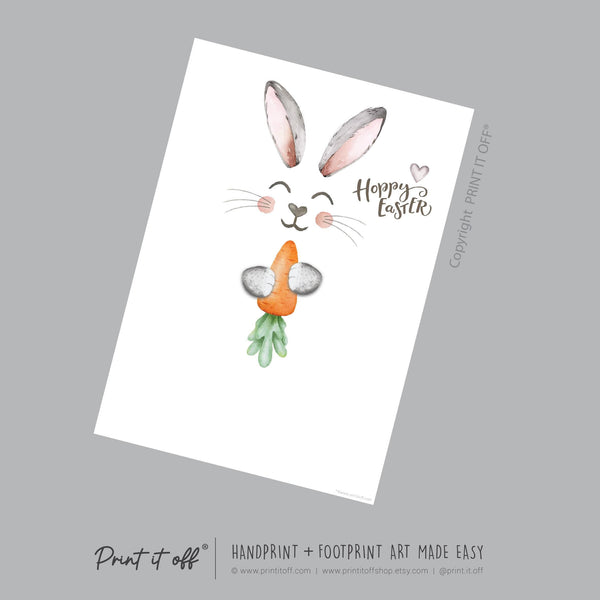Hoppy Easter / Footprint Handprint Art / Bunny Feet Foot Carrot / Kids Baby Toddler / Keepsake Memory Craft DIY Gift Card Print It Off
