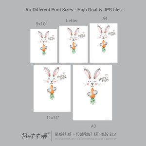 Hoppy Easter / Footprint Handprint Art / Bunny Feet Foot Carrot / Kids Baby Toddler / Keepsake Memory Craft DIY Gift Card Print It Off
