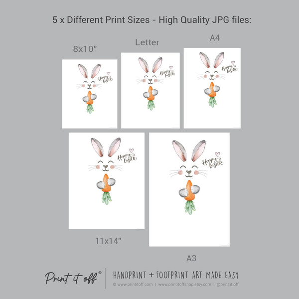 Hoppy Easter / Footprint Handprint Art / Bunny Feet Foot Carrot / Kids Baby Toddler / Keepsake Memory Craft DIY Gift Card Print It Off