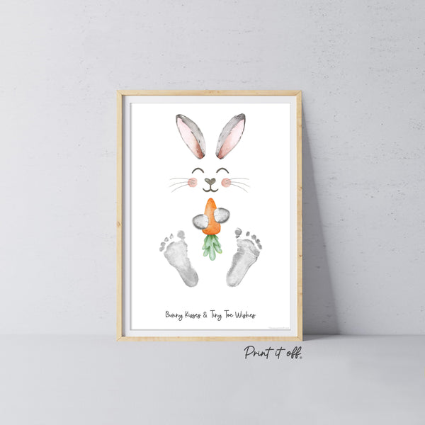 Bunny Kisses Tiny Toes / Footprint Art / Bunny Feet Foot Carrot / Kids Baby Toddler / Keepsake Memory Craft DIY Gift Card Print It Off