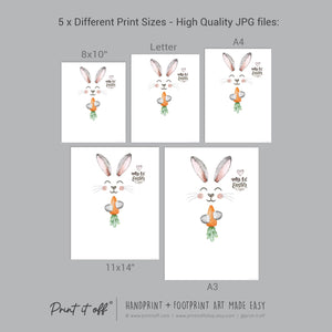My First 1st Easter / Footprint Art / Bunny Feet Foot Carrot / Kids Baby Toddler / Keepsake Memory Craft Gift Card Print It Off