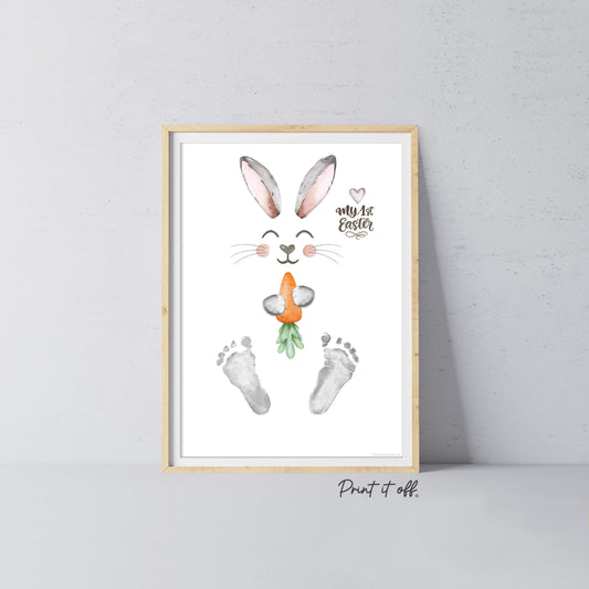 My First 1st Easter / Footprint Art / Bunny Feet Foot Carrot / Kids Baby Toddler / Keepsake Memory Craft Gift Card Print It Off