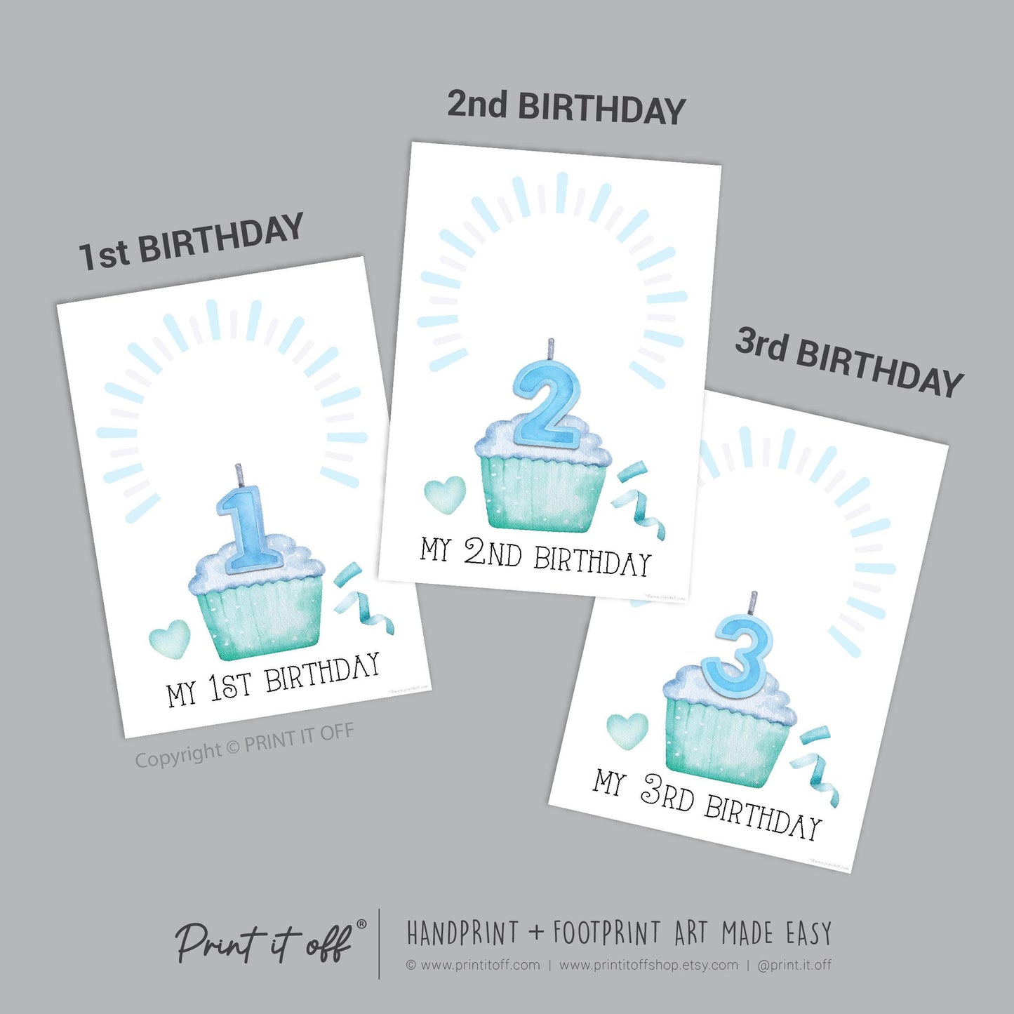 First 1st 2nd 3rd Birthday Cake Candle Handprint Hand Craft Art Activity / Baby Toddler Child / Keepsake Memory / Print It Off