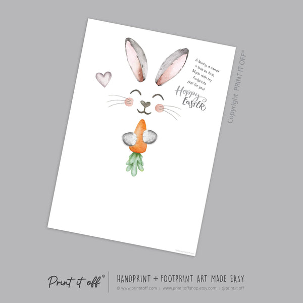 Hoppy Easter / Footprint Art  / Cute Bunny Feet Foot Carrot Happy Poem / Kids Baby Toddler / Keepsake Craft DIY Gift Card Print It Off
