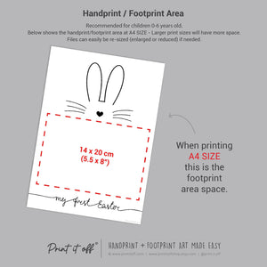 My First 1st Easter / Footprint Art / Bunny Feet Foot / Kids Baby Toddler / Keepsake Memory Craft Gift Card Print It Off