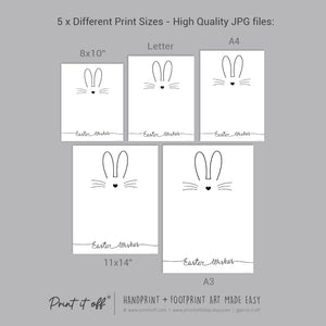 Easter Wishes / Footprint Minimal Art / Bunny Feet Foot / Kids Baby Toddler / Keepsake Memory Craft Gift Card Print It Off