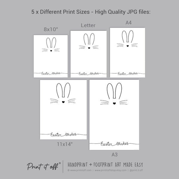 Easter Wishes / Footprint Minimal Art / Bunny Feet Foot / Kids Baby Toddler / Keepsake Memory Craft Gift Card Print It Off