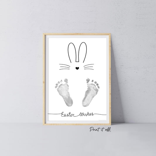 Easter Wishes / Footprint Minimal Art / Bunny Feet Foot / Kids Baby Toddler / Keepsake Memory Craft Gift Card Print It Off