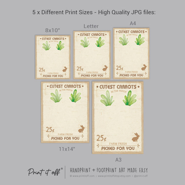 Cutest Carrots Farm Sign Patch Easter / Footprint Feet Art Craft / Kids Baby Toddler / Activity Keepsake Gift Card Decor PRINT IT OFF