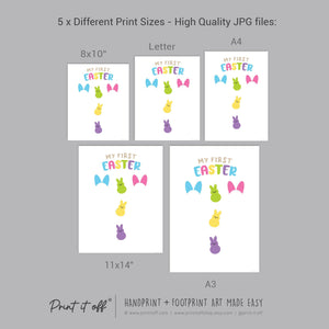First 1st Easter Peeps / Footprint Art / Bunny Feet Foot / Kids Baby Toddler / Keepsake Memory Craft Gift Card Print It Off