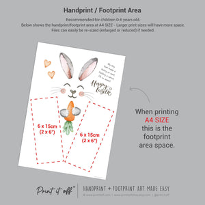 Hoppy Easter / Footprint Art  / Cute Bunny Feet Foot Carrot / Kids Baby Toddler / Keepsake Memory Craft DIY Gift Card Print It Off
