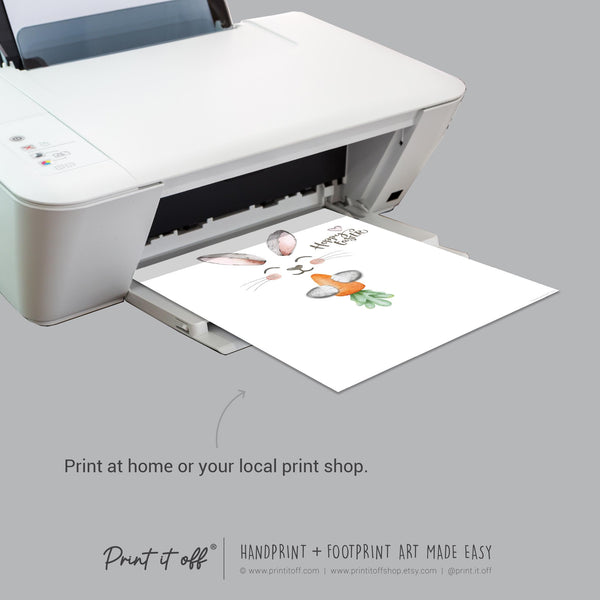 Hoppy Easter / Footprint Handprint Art / Bunny Feet Foot Carrot / Kids Baby Toddler / Keepsake Memory Craft DIY Gift Card Print It Off