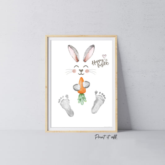 Hoppy Easter / Footprint Handprint Art / Bunny Feet Foot Carrot / Kids Baby Toddler / Keepsake Memory Craft DIY Gift Card Print It Off