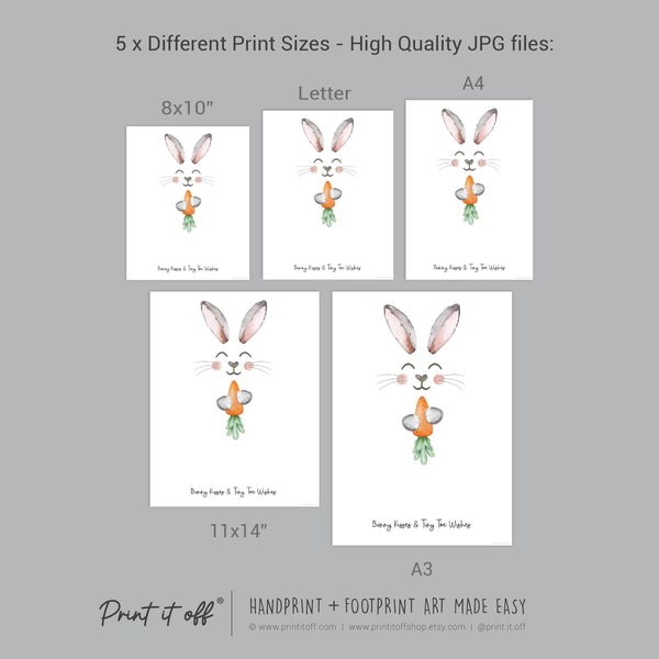 Bunny Kisses Tiny Toes / Footprint Art / Bunny Feet Foot Carrot / Kids Baby Toddler / Keepsake Memory Craft DIY Gift Card Print It Off