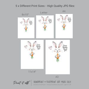 Some Bunny Loves You Easter / Footprint Art / Bunny Feet Foot Carrot / Kids Baby Toddler / Keepsake Memory Craft Gift Card Print It Off