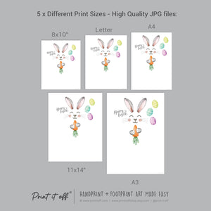 Hoppy Easter / Footprint Handprint Art / Bunny Feet Foot Carrot / Kids Baby Toddler / Keepsake Memory Craft DIY Gift Card Print It Off