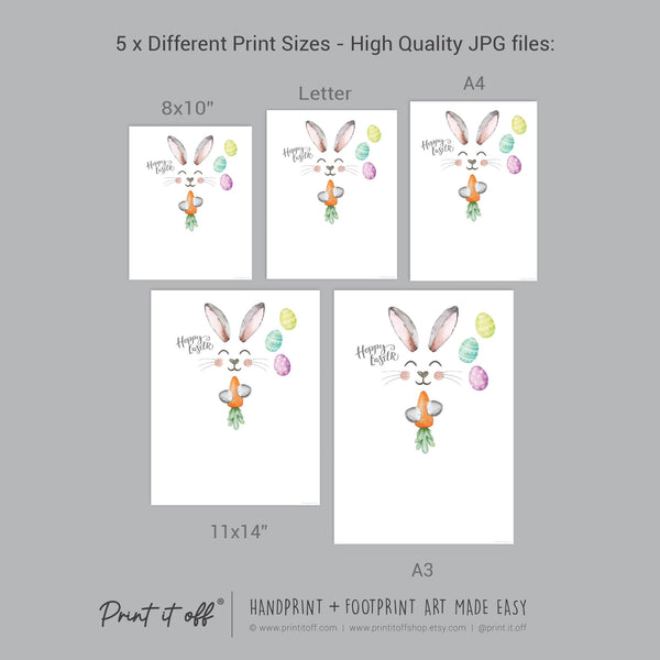 Hoppy Easter / Footprint Handprint Art / Bunny Feet Foot Carrot / Kids Baby Toddler / Keepsake Memory Craft DIY Gift Card Print It Off