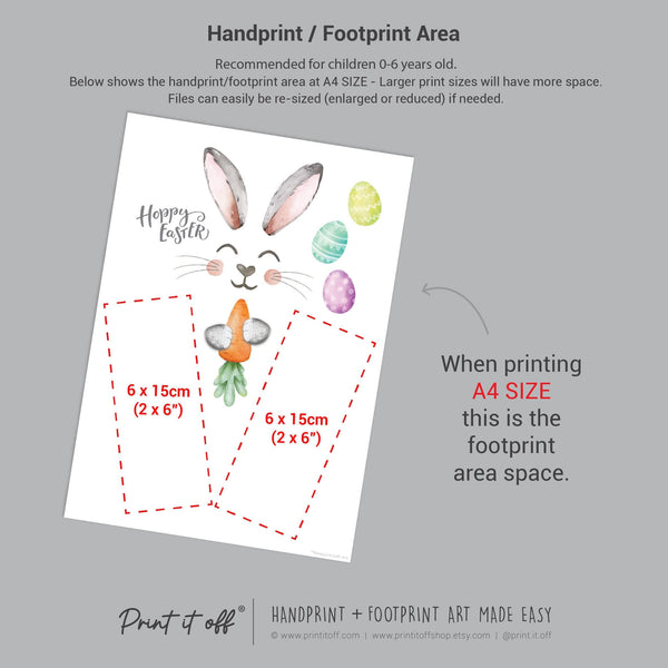 Hoppy Easter / Footprint Handprint Art / Bunny Feet Foot Carrot / Kids Baby Toddler / Keepsake Memory Craft DIY Gift Card Print It Off