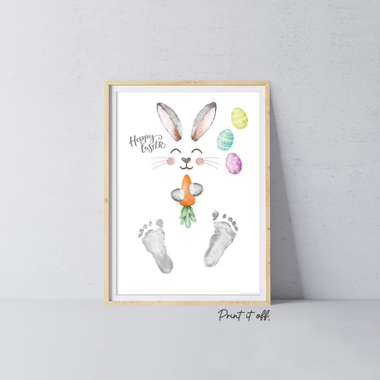 Hoppy Easter / Footprint Handprint Art / Bunny Feet Foot Carrot / Kids Baby Toddler / Keepsake Memory Craft DIY Gift Card Print It Off