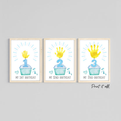 First 1st 2nd 3rd Birthday Cake Candle Handprint Hand Craft Art Activity / Baby Toddler Child / Keepsake Memory / Print It Off